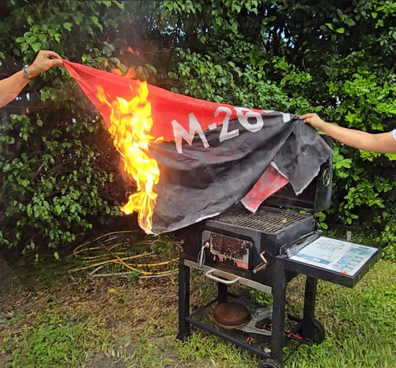 Burning of the M-26-7 flag in protest against the repression of the Castro tyranny (July 26, 2024) — Anti-Communist Movement
